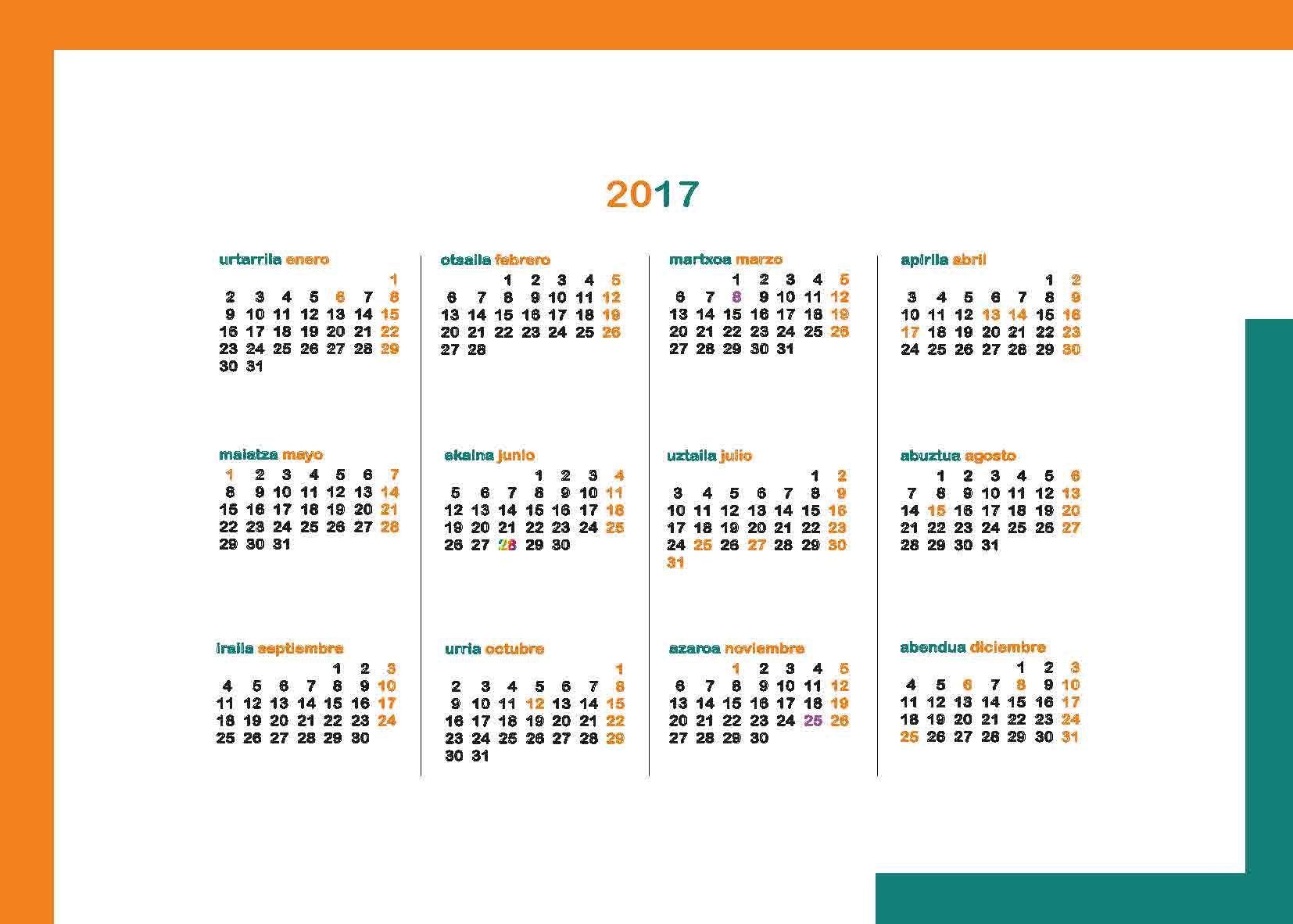 Contraportada del calendario